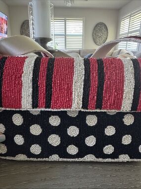 Hand-Beaded Accent Tote in Red, Black & White NWT